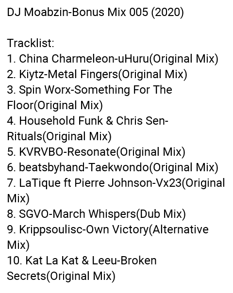 DJMOABZIN_EB's tweet photo. DJ Moabzin-Bonus Mix 005 (2020)
Link:
https://t.co/Dqxkb9rq7m
Bonus Guest Mix by @Mrkruger1 (Mahlabeni,KZN)
Link:
https://t.co/Zi6tVBOBHZ
Enjoy!โบ๐ฅ๐ช
#DeepHouseIsLife
#BonusMixes https://t.co/xmHfyPtgps