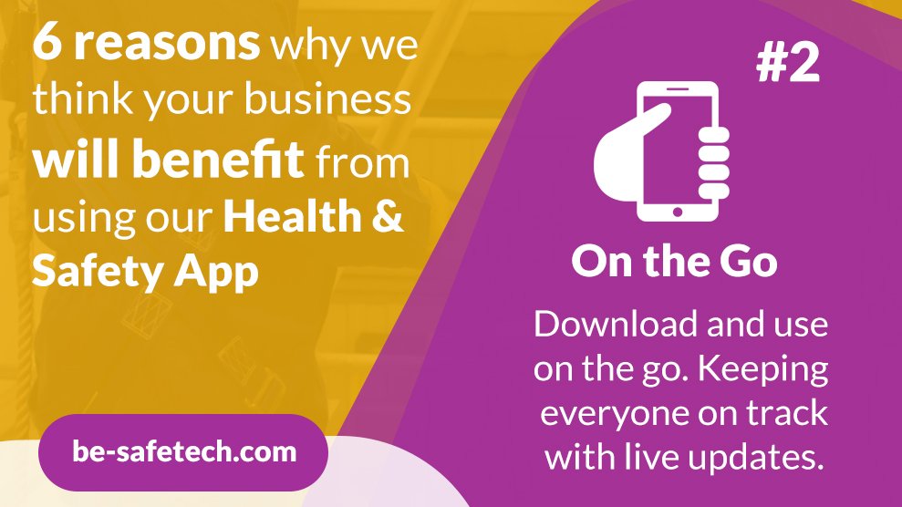 6 reasons why we think your business will benefit from using our All-in-One Health and Safety App.

Reason #2 Use On the Go!
Download and use on the go. Keeping everyone on track with live updates. 

Read more info on our website -be-safetech.com

#healthandsafety #app
