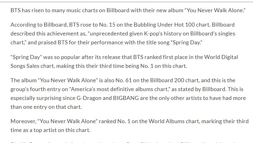 Let's first talk about their releases in 2017. Album You Never Walk Alone was released on February 13, 2017. YNWA debuted at no. 61 on Billboard Hot 200 and no. 1 on BB World Album's Chart (3rd for BTS). No. 1 iTunes album chart in 13 countries.