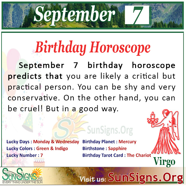 sunsignsonline's tweet photo. SEPTEMBER 7 birthday horoscope predicts that you are likely a critical but practical person. https://t.co/ldCANq0Voh  #Virgo #Horoscope #astrology #September_7 #BirthdayPersonality https://t.co/r8bL6xlz3n