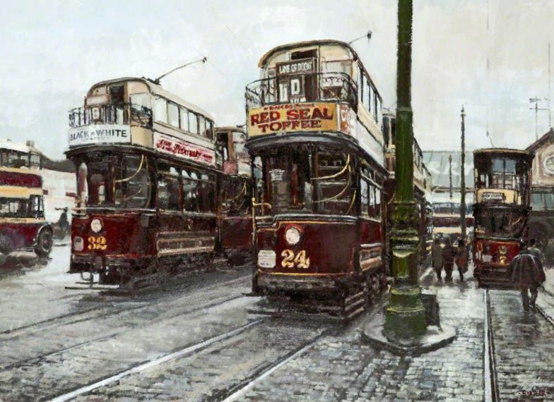 WilliamsonArt_'s tweet photo. “Trams at Woodside, Wirral 1988”
I am sure this oil on canvas by George Anthony Butler (1927-2010) has been posted before, but it really caught my eye during our audit so I selected it once again! #documentationproject #woodside #localhistorymatters #storesaudit #woodsidetrams https://t.co/BDQKs73iGy