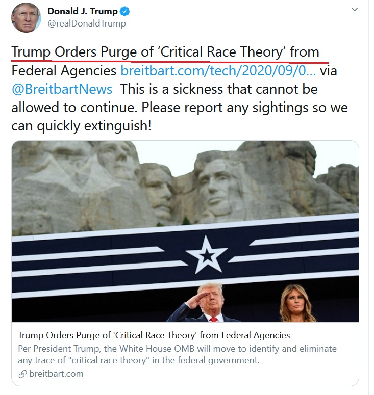 1/Donald Trump has ordered the removal of Critical Race Theory from all Federal Government Agencies. Critical Race Theory may look like harmless sensitivity training, but in fact it's the racial branch of woke ideology, and it is poison.So, Critical Race Theory:A Thread