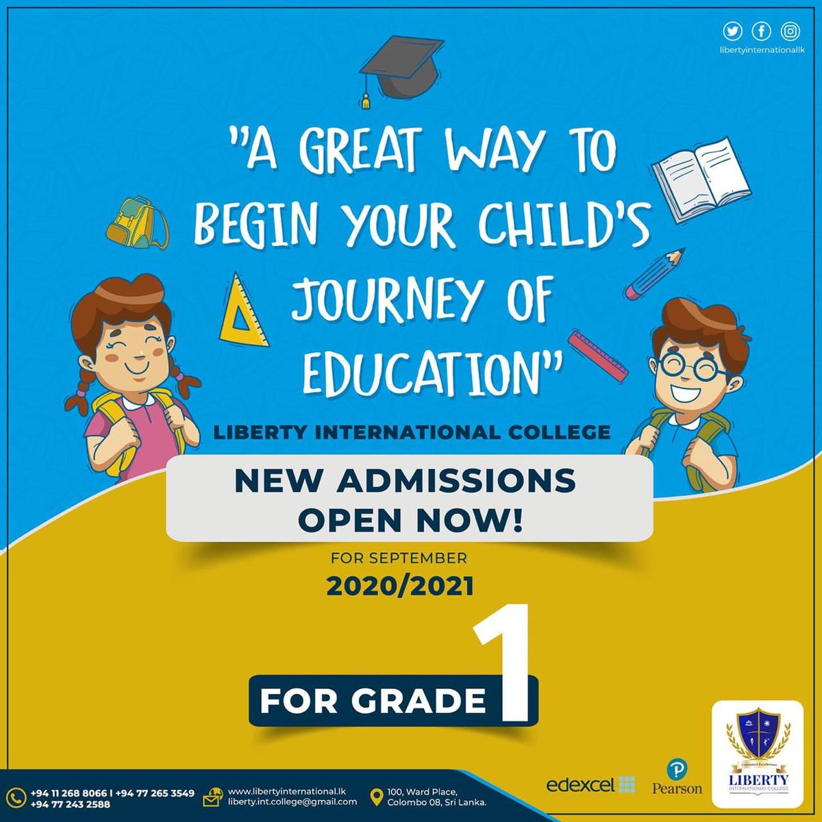 LibertyCol_Int's tweet photo. "A great way to begin your child's journey of education"

ADMISSIONS OPEN NOW!

https://t.co/NewwIMtjJT l https://t.co/dxS6WvMkAw.college@gmail.com
100, Ward Place, Colombo 08, Sri Lanka

#LibertyInternationalCollege #AdmissionsOpen https://t.co/fhT99j2q1q