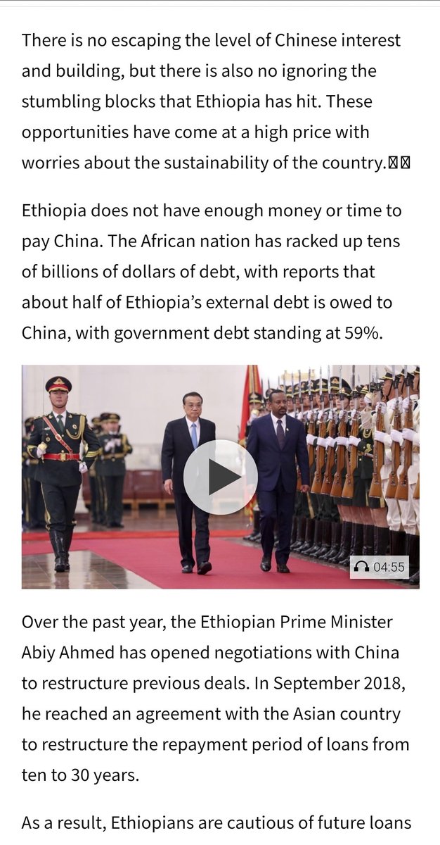 Nigerians will praise an airport in Ethiopia funded and built by the Chinese. Ethiopia has racked up $14bn in Chinese loans. Nearly half of their foreign debt is owed to one country tied to infrastructure. Ethiopia with $91bn GDP, same with Lagos, 54% debt to GDP ratio..