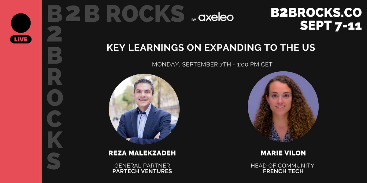 LaFrenchTech's tweet photo. The amazing @B2B_Rocks starts today! This #REBOUND edition will give advice to make the most of the economic recovery.
Join us live for the #FrenchTech panel at 1PM today : "Key learnings on expanding to the US" with @malekzadeh and @MarieVilon 
👀📺👉https://t.co/CwU6bKqqPA https://t.co/svWwYt0v5t