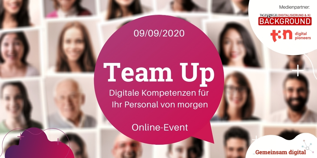 DigitalZBerlin's tweet photo. Für ein starkes Team im #Mittelstand: Am Mittwoch findet unser großes Online-#Event #TeamUp statt. 

Wir zeigen, wie man #Personal mit digitaler #Weiterbildung fit für die Zukunft macht!

Hier kostenfrei Anmelden: https://t.co/GMgox3SsXR https://t.co/dYI3nsQyQM