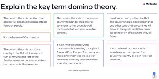 BSAKhistory's tweet photo. Using @Mentimeter for retrieval practice during online distance learning. Good recall #BSAKHistory #distancelearning https://t.co/a13uob9dLi