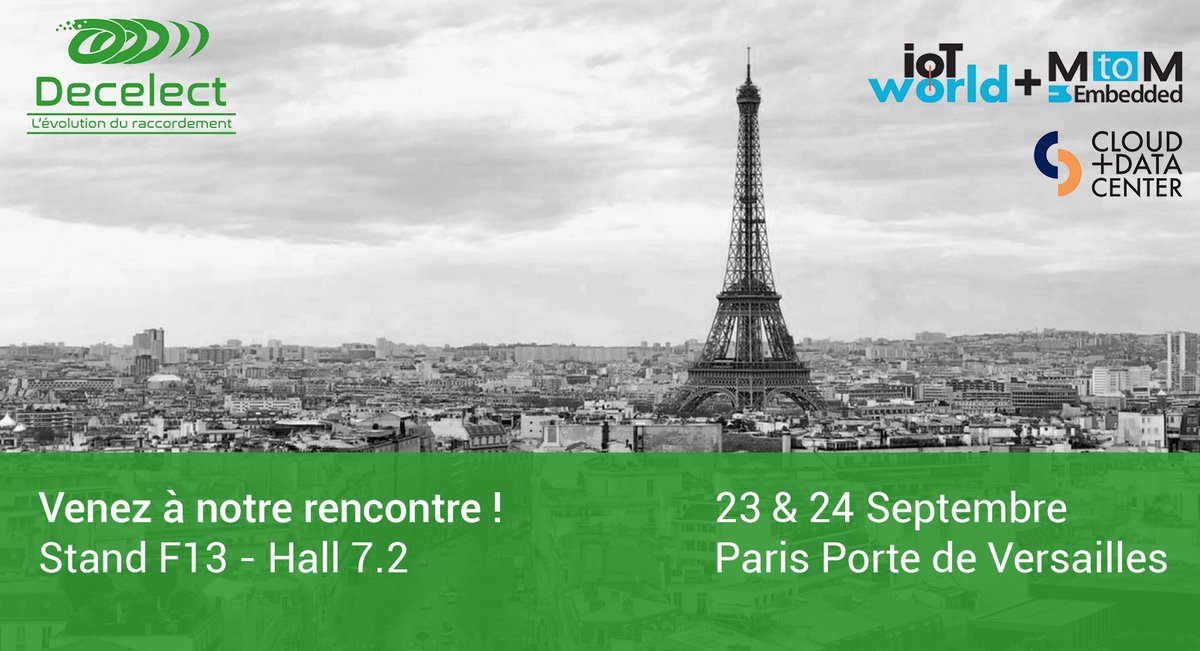 Save the date! 🗓️ -> 23 et 24 sept se tiendra le salon IOT World MtoM Embedded et Cloud+ Datatencer à Paris Porte de Versailles ! 📢🎈
L'occasion de se revoir après cette longue période et d'échanger sur vos projets et nos solutions ! Nous vous attendons sur le stand F13 Hall 7.2