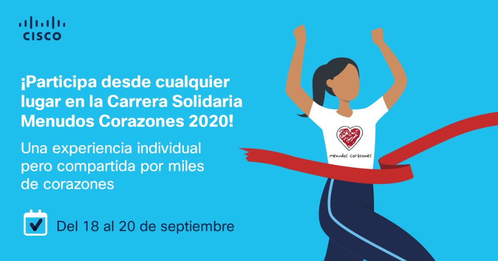 cisco_spain's tweet photo. La #CarreraMenudosCorazones contó con 4.200 participantes en 2019. ¡Este año, batamos el récord de manera virtual! 💓 
¿Cómo? Mira los detalles en 👉 https://t.co/nj6U4zZw10

@MenudosMenudos 
#GivingBackDay https://t.co/4cXOvbuHH2