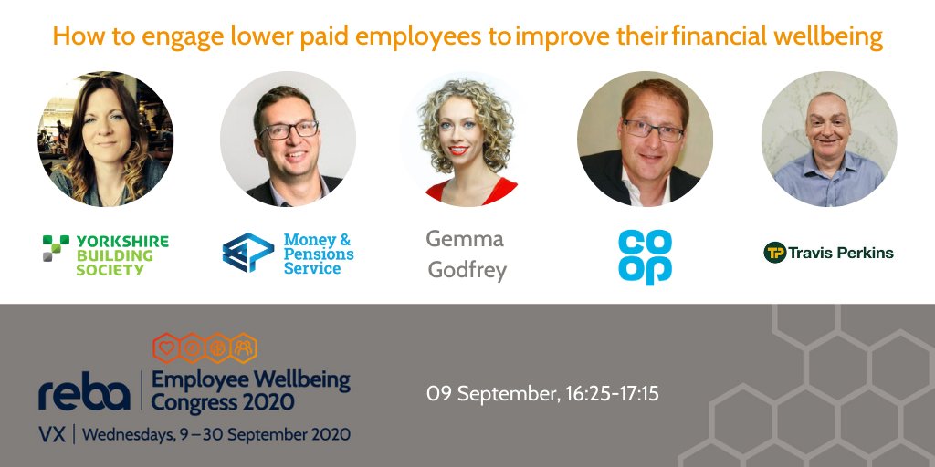 REBAwellbeing's tweet photo. Join industry experts @GCGodfrey, Tracey Newton (@Yorkshire_BS), Gary Dewin (@coopuk), Paul Williams (@TravisPerkinsCo) &amp; Jake Attfield (@MoneyPensionsUK) for a discussion about financial health for all at the virtual Employee Wellbeing Congress. https://t.co/wJimLPcgBS #FinWell https://t.co/DrRIMFmLHV
