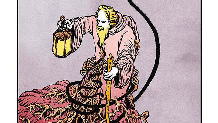 Redessiner le tarot en impro. Ici, l'hermite