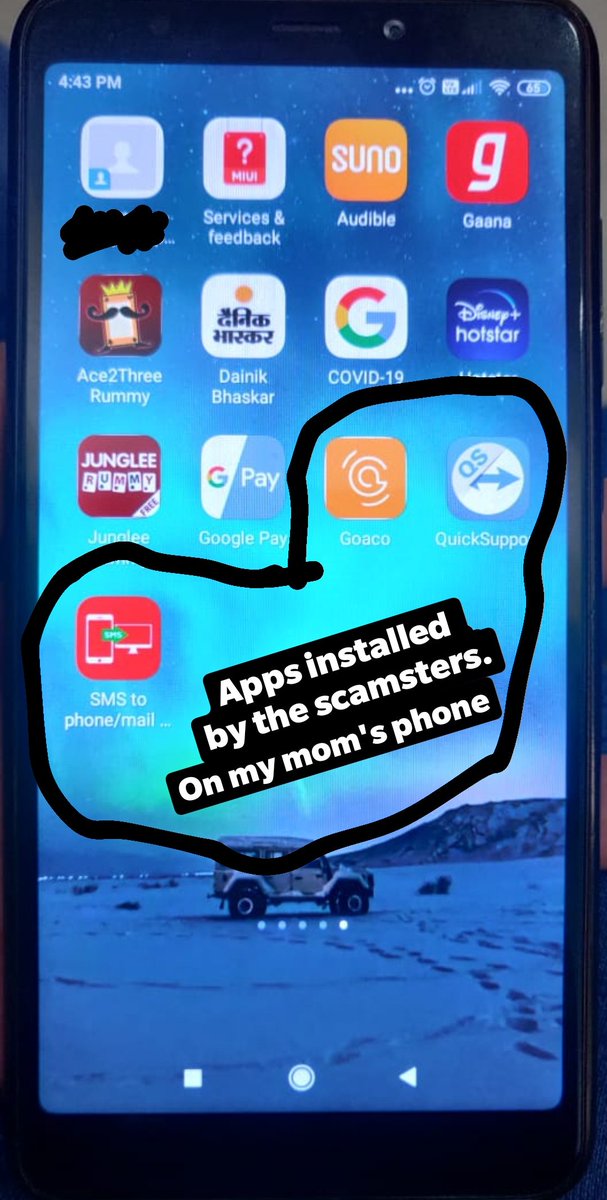 Here's a screenshot of the apps installed by the scamsters. Atleast I think they are. SMS to phone/mail os the biggest issue as they got access to all OTPs.