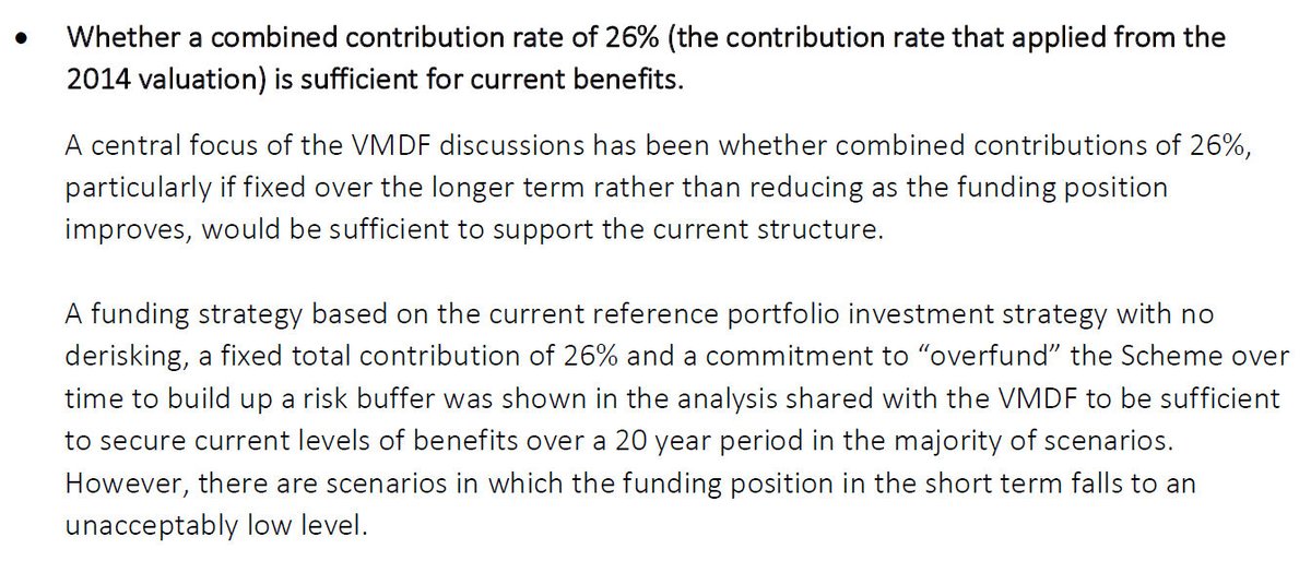 Onto the question of whether a contribution rate of 26% is enough to fund the benefits over a 20-year period, and  #USS admit the analysis shows that yes it is "in the majority of scenarios". I'll let people judge for themselves whether the trustee's case against is convincing. 7/