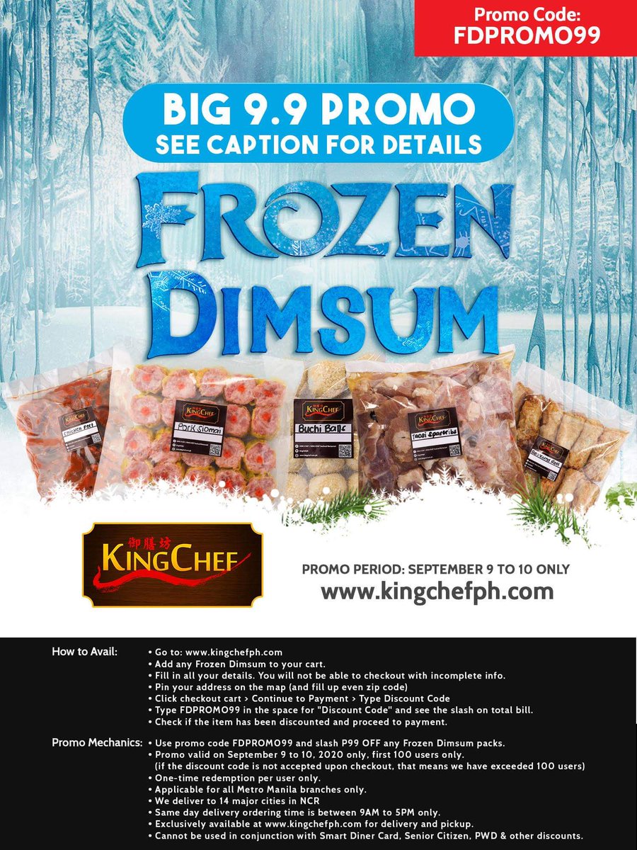 kingchefph's tweet photo. SWEET DEALS starting 9.9!

✔P599 OFF on 1 Whole HK Style Roasted Duck
✔ P99 OFF on Frozen Dimsum
✔ All Congee at P99
✔ Mooncake Sale
✔ 50% OFF on Selected Drinks &amp; Desserts

Make sure to mark that calendar... amazing deals await you on 9.9! https://t.co/M2fKHHALnN