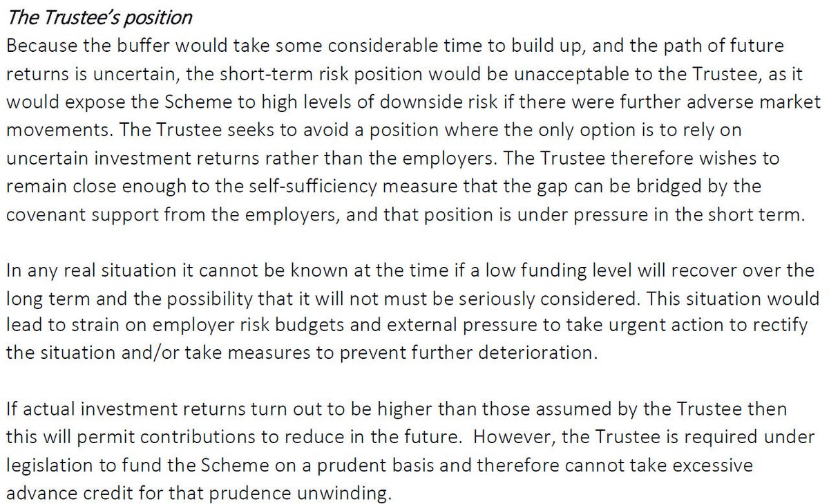 Onto the question of whether a contribution rate of 26% is enough to fund the benefits over a 20-year period, and  #USS admit the analysis shows that yes it is "in the majority of scenarios". I'll let people judge for themselves whether the trustee's case against is convincing. 7/