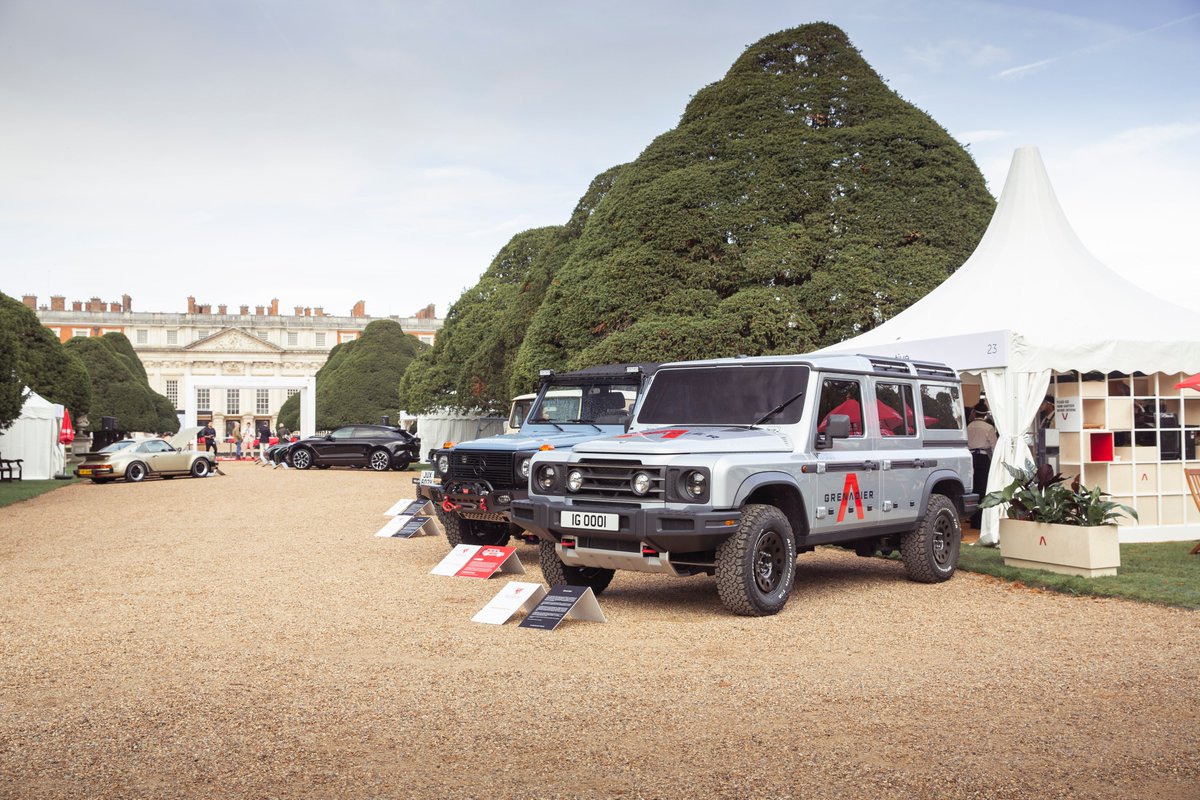 INEOS's tweet photo. Great to see a lot of interest in the @INEOSGrenadier prototype at #Concours2020 at Hampton Court Palace this weekend.
Thanks to everyone that came to see us. It was good to show our no nonsense off-roader, alongside the vehicles that inspired it. #UltimateOffroader https://t.co/Z3vD791Tex
