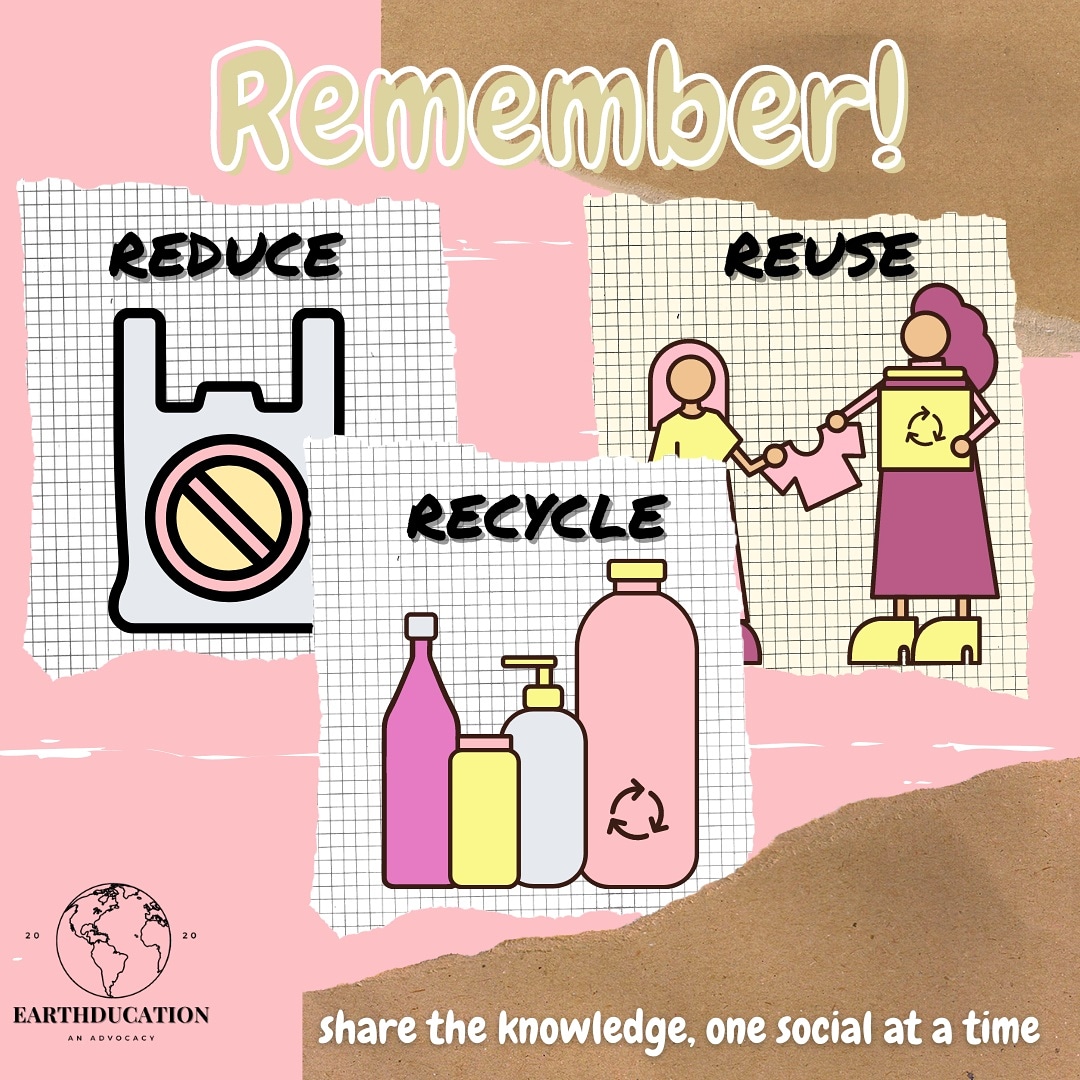 Earthducation_'s tweet photo. REDUCE: cut back on the normal amount of waste we make
REUSE: finding new ways to use things instead of throwing them out
RECYCLE: using the waste remake them into something new that can be sold again
✨Sharing Knowledge, One Social At A Time✨
#ICTforSocialChange
#Earthducation https://t.co/oa3bePsEE4
