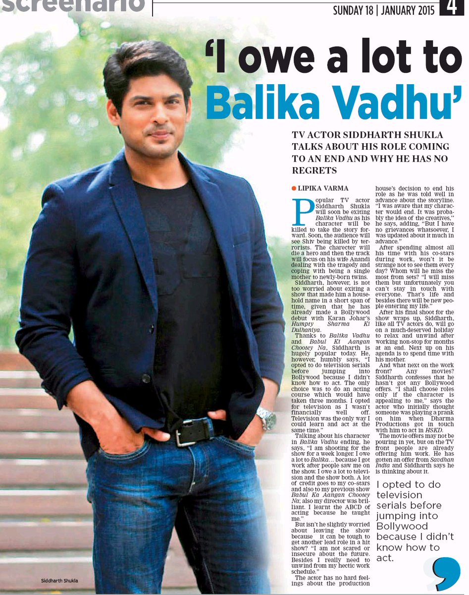 I owe a lot to balika vadhu.         :  @sidharth_shukla  #SidharthShukla  #SidHearts