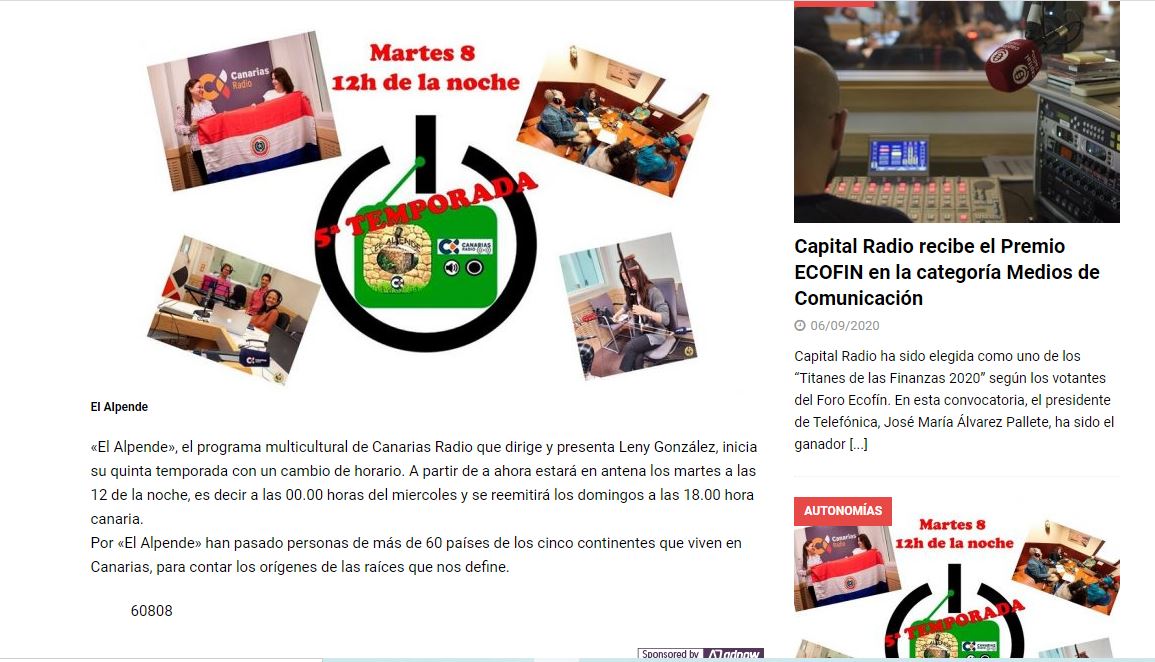 AlpendeCanarias's tweet photo. Muchísimas gracias a #GuíaDeLaRadio por hacerse eco de la cultura e idiosincrasia de nuestro/as canario/as adoptado/as.

#ContamosLaVida mañana a las 00:00h en @laautonomica @RTVCes 👇
https://t.co/Y59SfBPSGr https://t.co/GYR4yymWKs