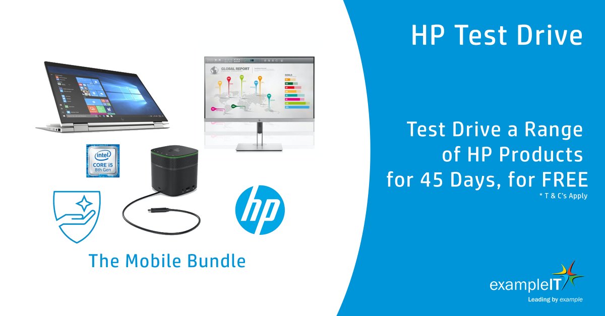 ExampleIT's tweet photo. #HPTestDrive is a unique program designed to let you get hands on with Intel powered #HP premium products. Choose from a range of HP bundles & test them for 45 days - with no cost or risk. Contact our sales team experts to learn more: sales@exampleit.com #ExampleIT #ITreseller https://t.co/1TJrdLHswR