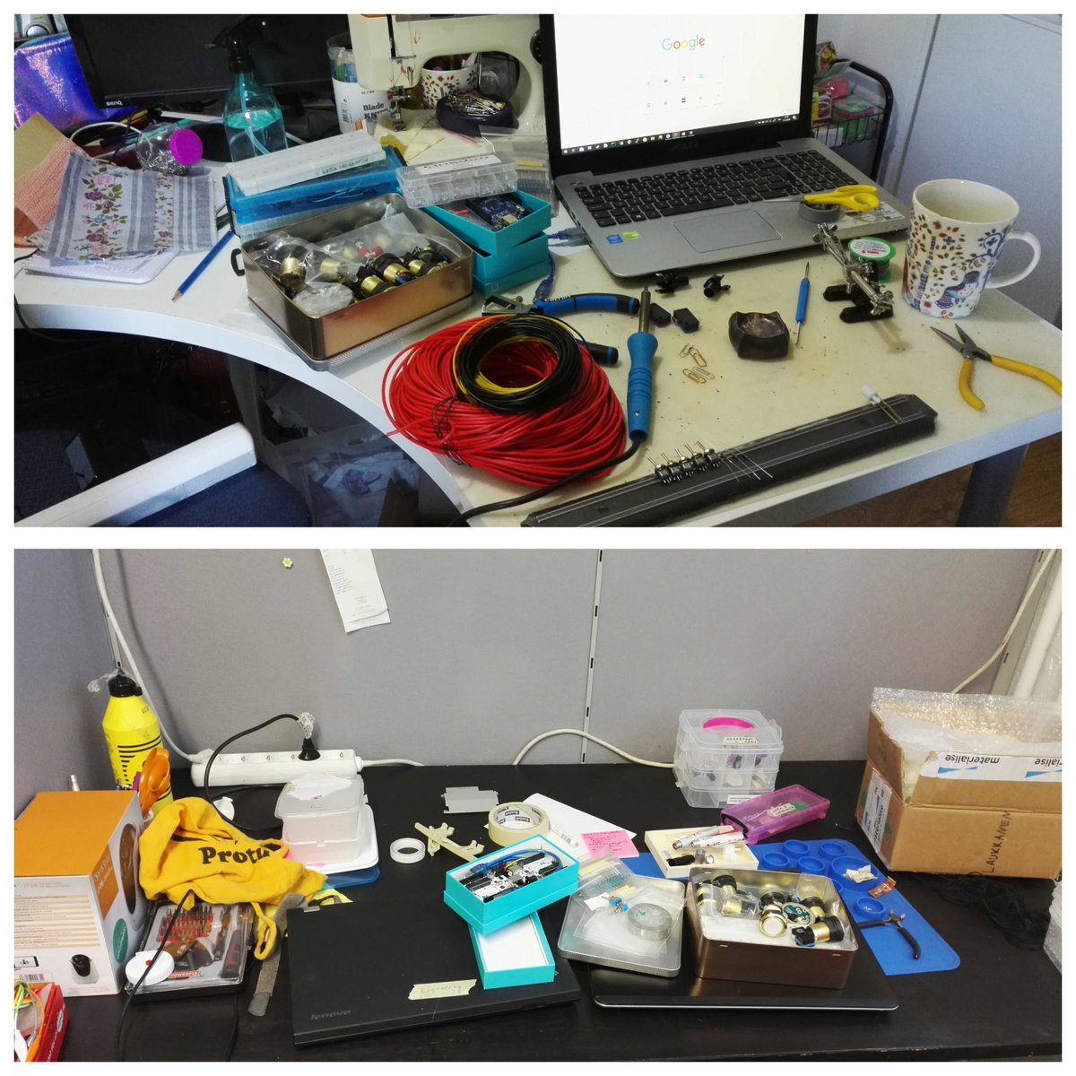 beyondplayfi's tweet photo. Lotta’s two workspaces have all kinds of buttons and wires. All needed, all equally important but there’s always a place for a coffee mug too!
#larp #startup #immersion #storytelling #games #immersivegames #beyondplayfi #outoforbit #buildingproject #workspace https://t.co/W4yN5q1dwf