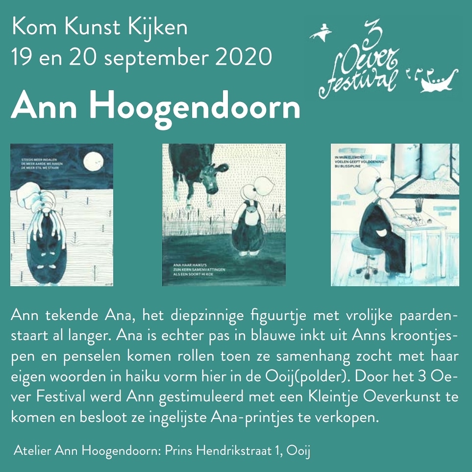 Kom Kunst Kijken bij Ann Hoogendoorn tijdens de 3 Oever Atelier Route van het 3 Oever Festival. Zij exposeert 19 en 20 september in Atelier Ann Hoogendoorn in Ooij. #3oeverfestival #3oeveratelierroute #doesdelen #agendatip 3oeverfestival.nl