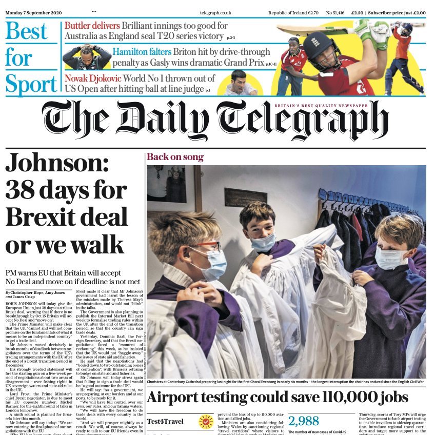 CburyCathedral's tweet photo. It's great to see Canterbury Cathedral choristers on the front page of The @Telegraph this morning!

You can listen to their first Choral Evensong in almost six months - the longest interuption the choir has faced since the Civil War - here ➡️ https://t.co/gCaeq9ntnr 🎶 🎶 https://t.co/xqvQGdO2B9