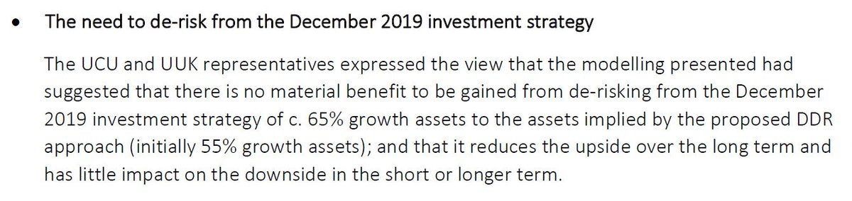 And now a crucial question: what evidence that de-risking helps the scheme? The analysis discussed at the VMDF suggested it didn't. But don't worry: the very same  #USS that put all its faith in model-driven de-risking now explains why its best to treat models with caution! 10/