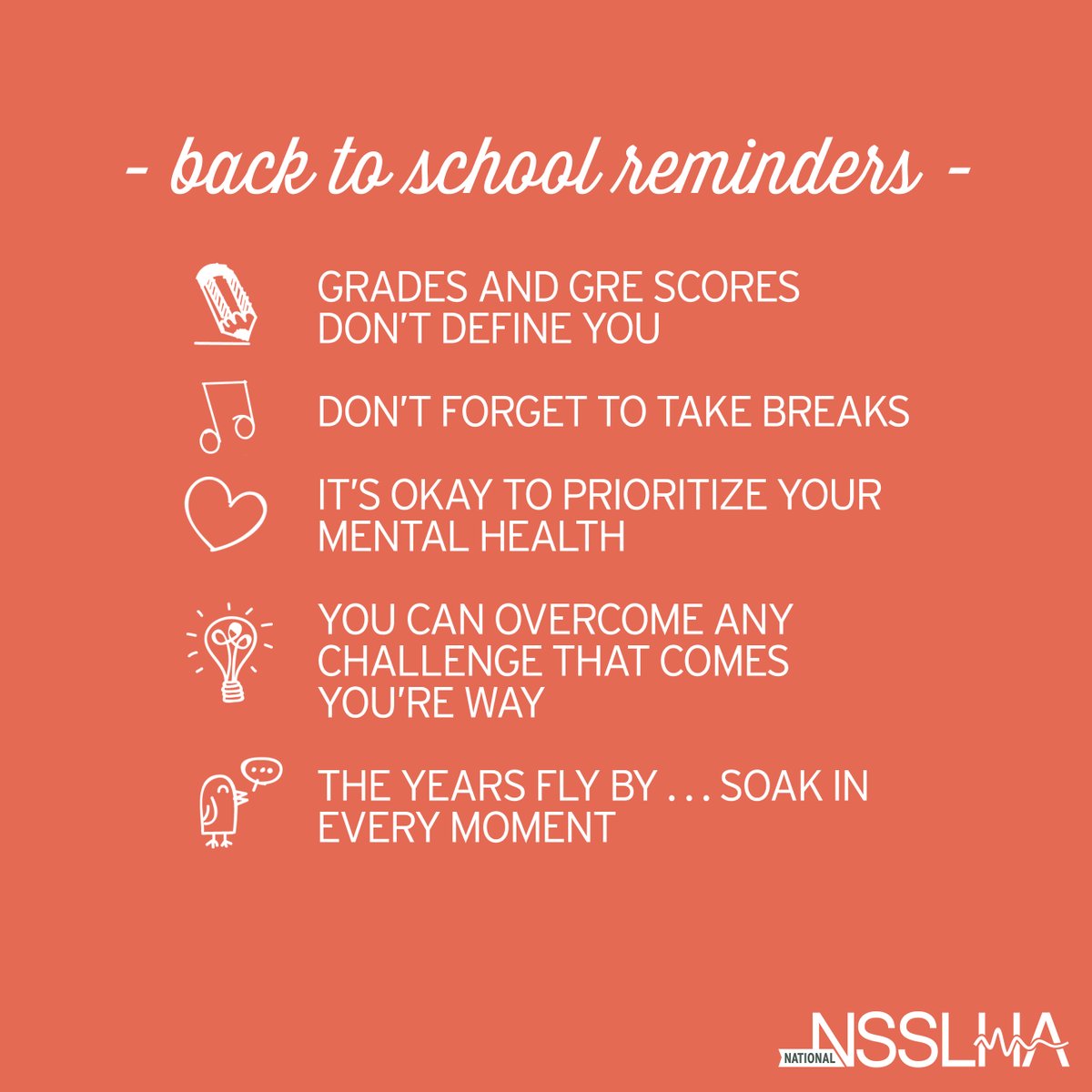 NSSLHA's tweet photo. We’ve been watching so many of you return to classes and clinic. Take a deep breath and think of these reminders every once in awhile. Now, go get this year! #motivationmonday #mondaymantra #aud2b #slp2b #nsslha #national_nsslha #SuccessStartsHere https://t.co/yfLNkyuDRi