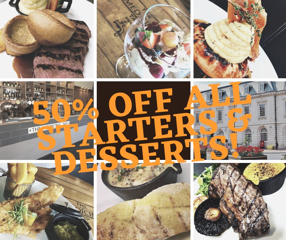 Every Monday Tuesday Wednesday AND Thursday throughout September! 50% off starters &amp; desserts with every main! Our thanks to you. You dined out &amp; helped out!  
Don’t forget Dippy the dinosaur is open again! Perfect day out in Rochdale!#diningout #halfpriceoffer #hospitality
