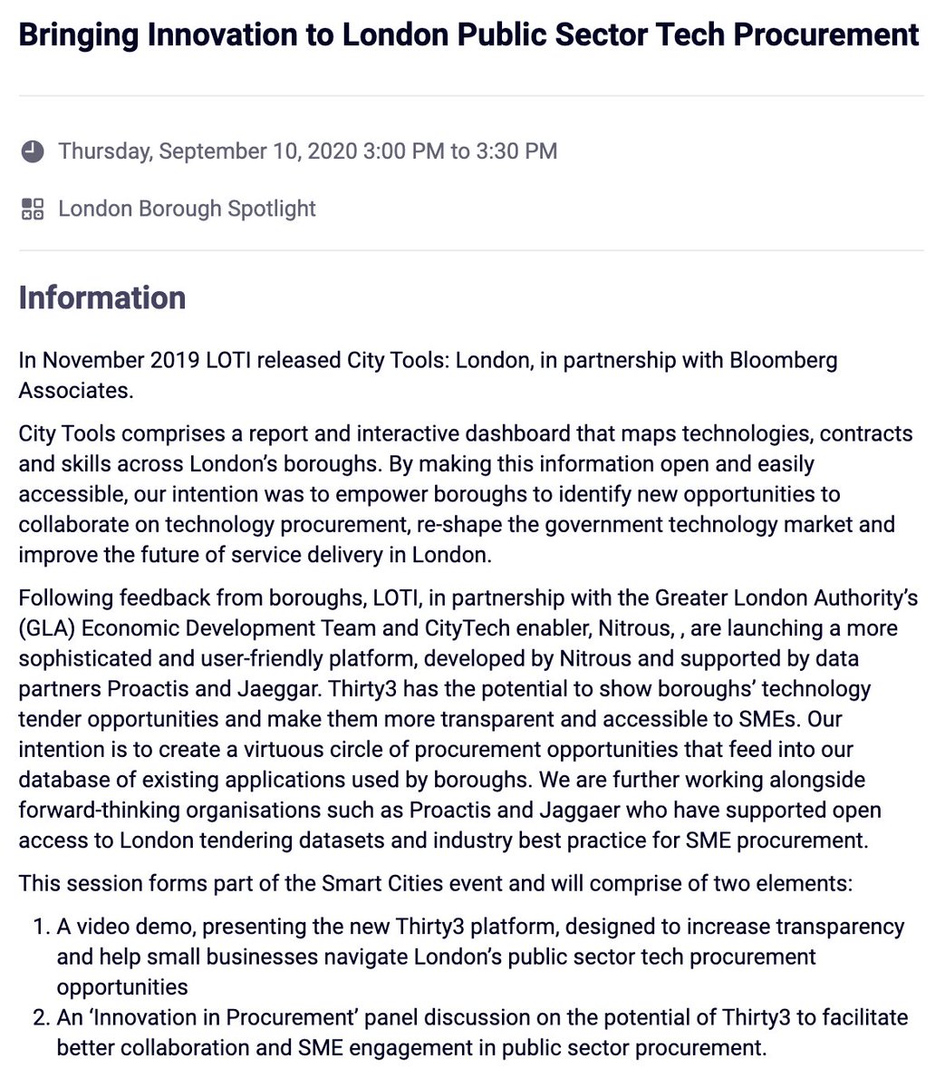 LOTI_LDN's tweet photo. #LOTI will be hosting the launch of #Thirty3, the latest iteration of #CityTools, developed in collaboration with @LDN_gov & @nitrouslondon this Thurs 10 at 3pm!
Tune in to our @LDNTechWeek panel ft. Alex Perez, @EddieACopeland, @PANeville & @Johnny_Hugill #Procurement #GovTech https://t.co/To0tvN9ZD1