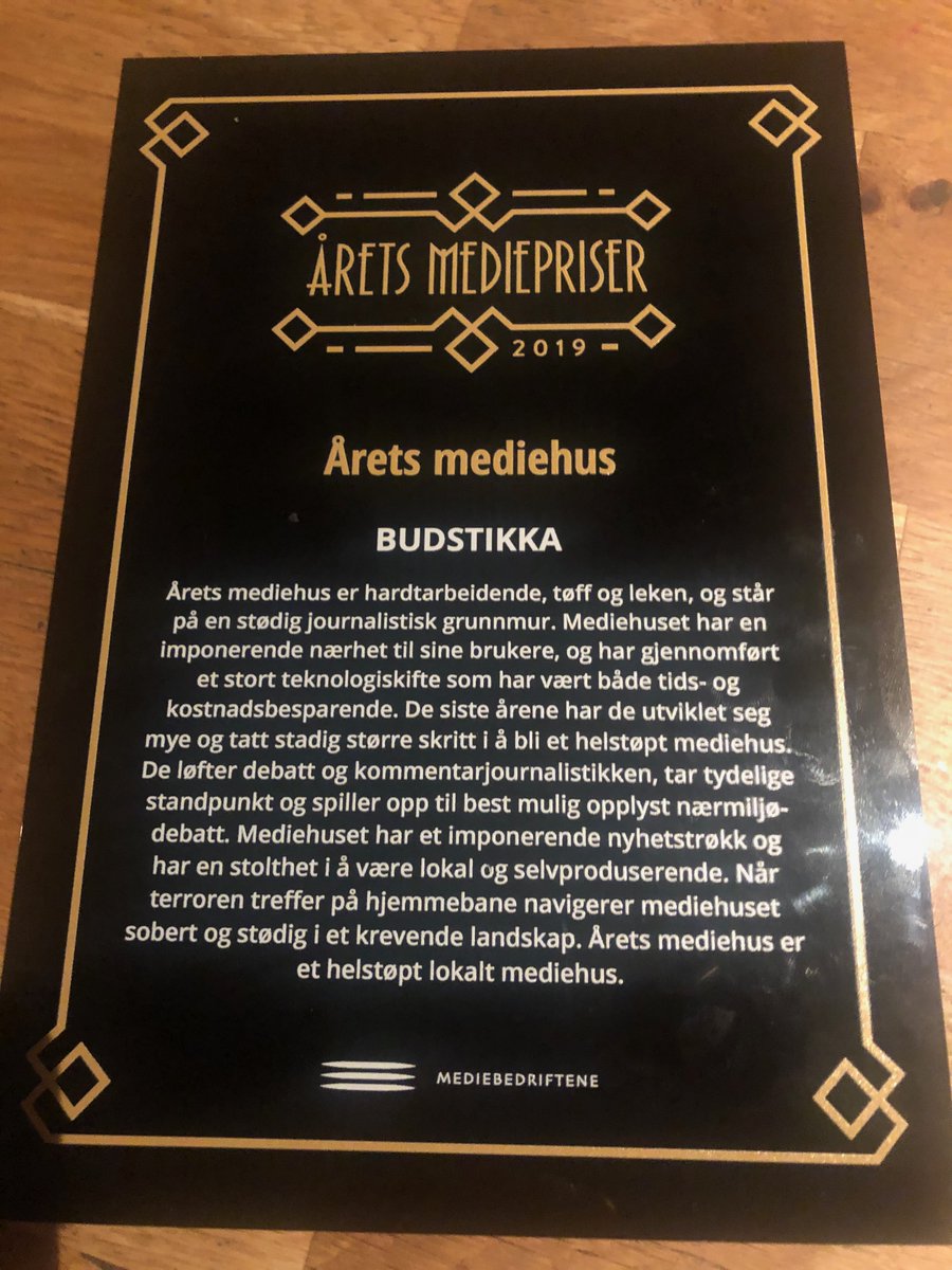 Congratulations <a href="/Budstikka/">Budstikka</a>, mediahouse of the year! We are happy and honored to be chosen to contribute to your major technology shift, freeing up resources for more engaging local journalism. Many mediahouses are following what you are doing.
