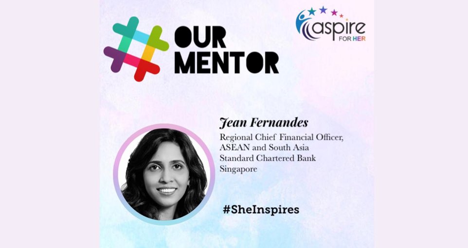 her_aspire's tweet photo. To get mentored by Jean Fernandes, sign up at https://t.co/MxDTBfc9GA
Jean is the Regional CFO, ASEAN and South Asia at 
Standard Chartered Bank in Singapore. She is a #CharteredAccountant and Chartered #FinancialAnalyst and has previously worked at Johnson &amp; Johnson. https://t.co/92lewc9GBt