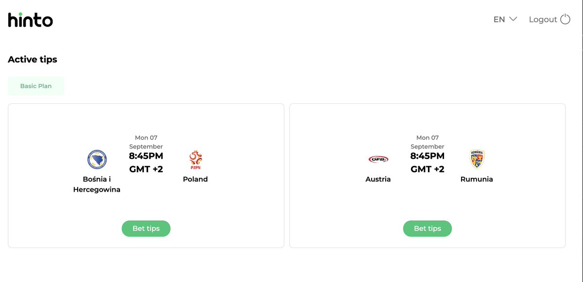 HintoWin's tweet photo. For matches below there are predictions available on the platform already. Don't miss it! 

Bosnia &amp; Herzegovina 🇧🇦 - Poland 🇵🇱
Austria 🇦🇹- Romania 🇷🇴

https://t.co/ht9tkRndw6 

#betting #tips #predictions #betfair https://t.co/yFZkGH8Em5
