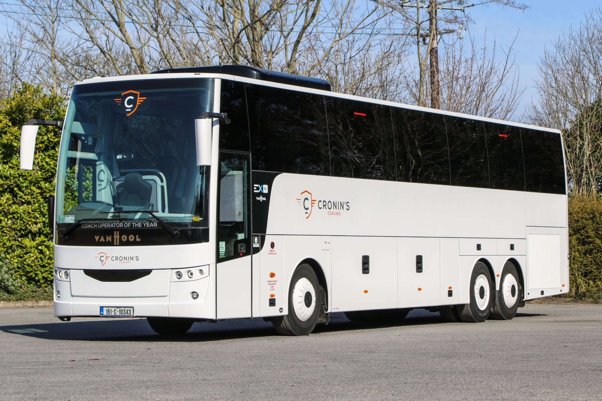 CroninsCoaches's tweet photo. Our Fleet: The VanHool EX16H is
Vanhool’s latest and most advanced Coach. In addition to extreme efficiency, the EX has all the guest comforts such as Climate Control, Guest USBs and Tables, Fridge and On-Board WC. #coachtransport https://t.co/oNRGwjg2IE