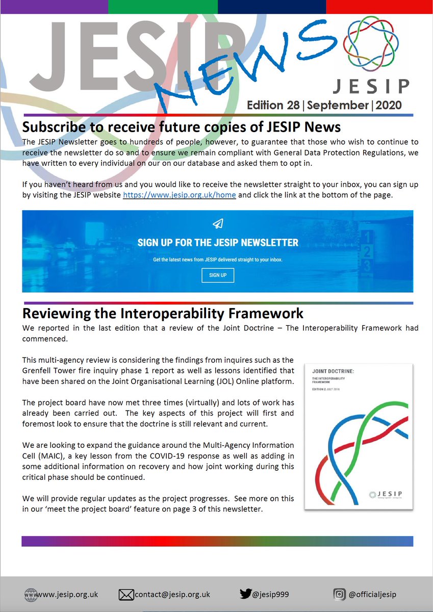 jesip999's tweet image. The latest edition of the @jesip999 newsletter is available on the JESIP website jesip.org.uk/news
If you haven't signed up to receive it straight to your inbox, you can do this on the website. #newsletter #interoperability