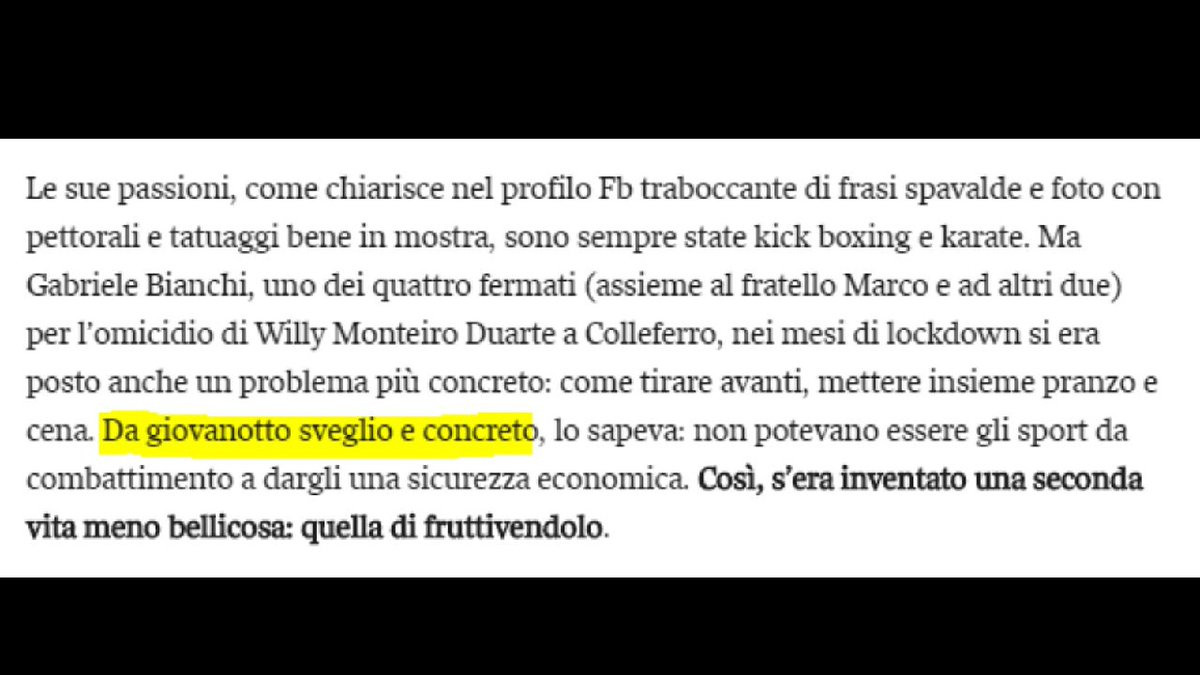 beabri's tweet photo. È da ieri che penso al brutale omicidio di #Colleferro, senza trovare le parole per descriverlo. Poi leggo le parole trovate dal Corriere per descrivere uno degli assassini e rabbrividisco: "un giovanotto sveglio e concreto."

Questo non è giornalismo. È ulteriore violenza. https://t.co/pUx4djBsJ7