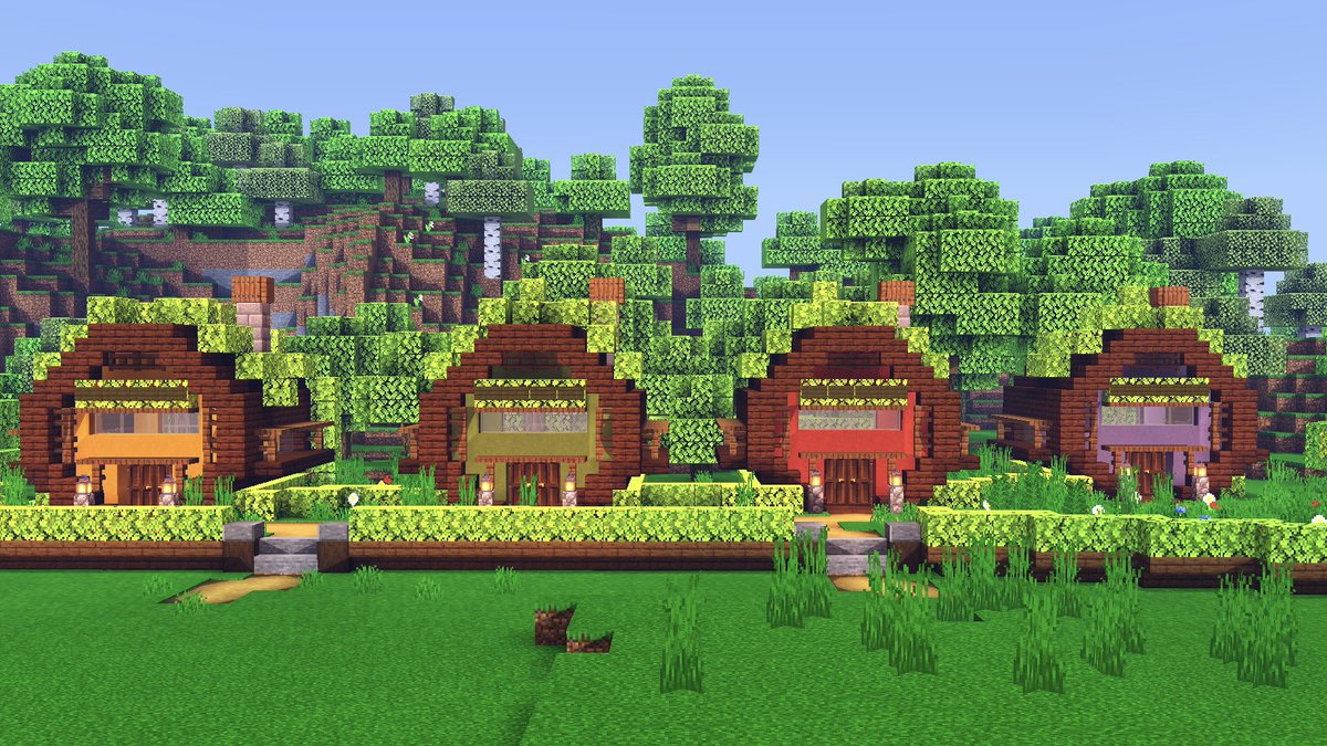 Kogumapro こぐまぷろ 円柱の小さい家作ってみました 色つきブロックはテラコッタを使ってます ちっこいのが並んでると可愛いですね ちょっとお菓子っぽいかな 小人の家みたいですね マイクラ Minecraft建築コミュ マインクラフト Minecraft