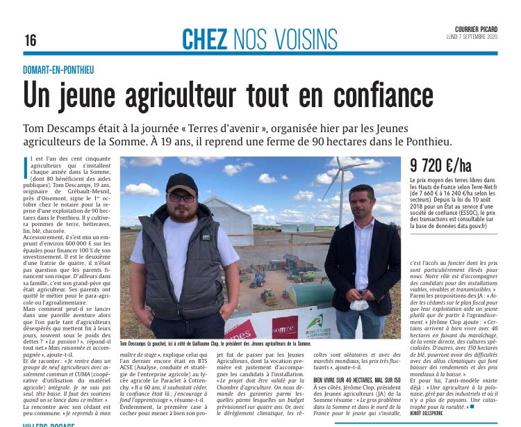 PhilippeEymery's tweet photo. Impressionnant ! À seulement 19 ans, Tom Descamps reprend une ferme de 90 hectares dans le #Ponthieu. Heureux de voir cette jeunesse courageuse à l’œuvre ! 👏🏻 #hautsdefrance https://t.co/je0sUi57gD