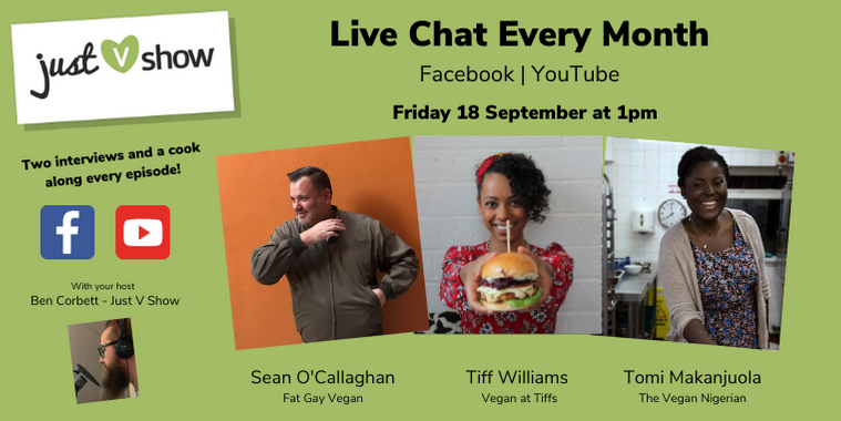 Just V Show (@justvshow) on Twitter photo This month Ben welcomes Sean from <a href="/FatGayVegan/">fat gay vegan</a> , Tiff from @vegan_at_tiffs
and we have a cook along with Tomi - <a href="/VeganNigerian/">The Vegan Nigerian</a> This month Ben welcomes Sean from <a href="/FatGayVegan/">fat gay vegan</a> , Tiff from @vegan_at_tiffs
and we have a cook along with Tomi - <a href="/VeganNigerian/">The Vegan Nigerian</a>