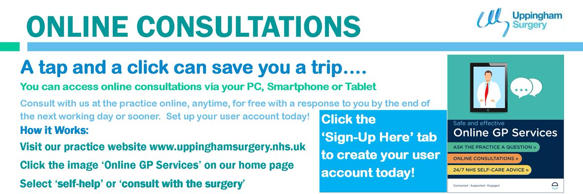 Thank you to all patients that have already signed up to use on our online consultation service. We are actively encouraging our patients to use #onlineconsultations as the main way to contact us here at the practice.