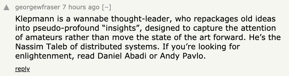 martinkl's tweet image. lol, thank you hacker news for the thoughtful critique 🙄