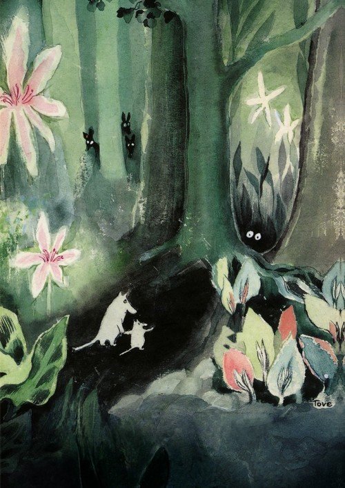 womensart1's tweet image. Cover artwork for the book 'The Moomins and the Great Flood' created by Finnish artist and author Tove Jansson in 1945 #womensart