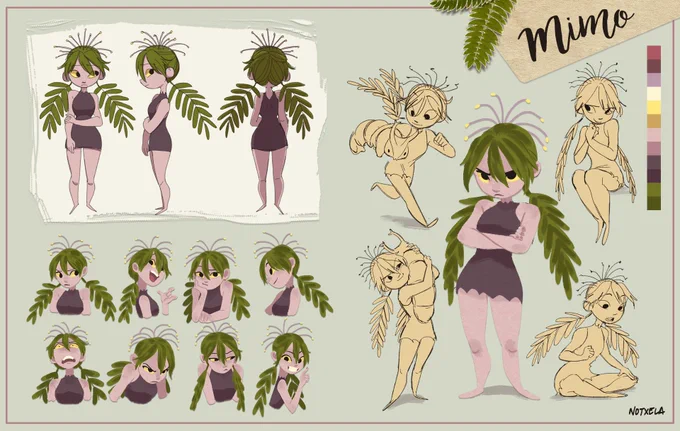 "Mimo Character Sheet" by  Alexandra Dela Cruz AKA Notxela

"A project for one of my classes, where I base my characters from common plants/flowers in the Philippines! Here's Mimo a.k.a. the Makahiya plant."

?Twitter: @notxela 
?Artstation: https://t.co/75BXkHnmoQ

#artph 