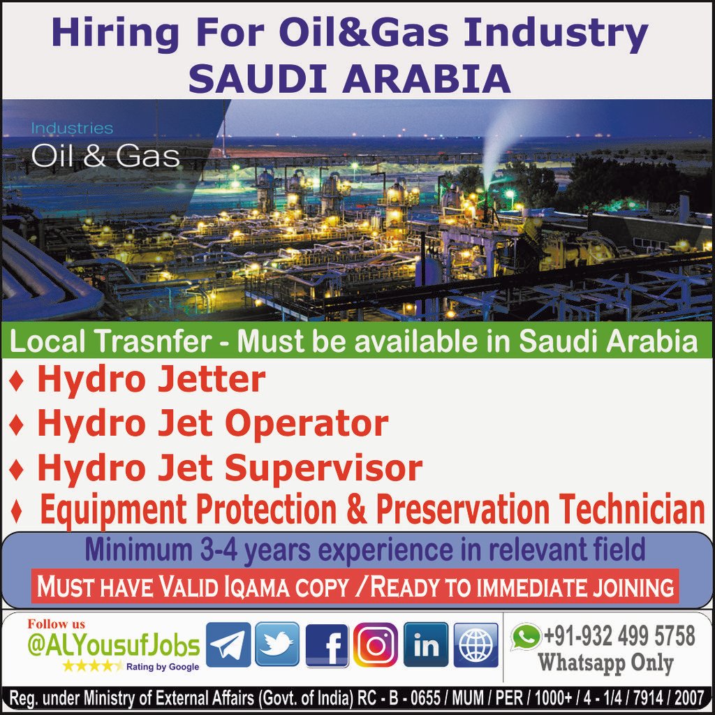 alyousufjobs's tweet photo. Est.1984 @AlYousufjobs is #Recruiting now for #SaudiArabia #Local_Transfer Interested may pls register- https://t.co/It2BVpzKpL @Gulfwalkins @Naukri @GulfJobCareers @gulfjob365 @GulfIntlForum #alyousufjobs #gulfjobs #jobsinsaudiarabia #hiring #recruiting #saudiarabia #ksajobs https://t.co/MkxzGPSp8S