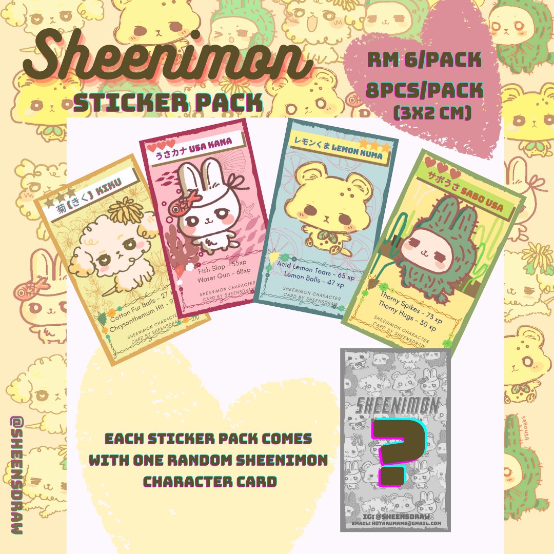 sheensdraw's tweet photo. [retweets are appreciated! ❤️🌈] 
my first ever sticker pack of my original characters! 
each pack includes 8 stickers &amp; 1 random character cards that i designed! 
Dm me to order if interested and check out more on my carousell account link!
#sheensdraw 
https://t.co/QUqqlHBi3E https://t.co/F6TfJng6fZ