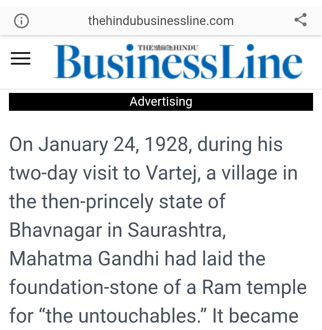 Here the 'journalist' says Gandhiji never built or inaugurated a temple.Mam, for your kind info on 24/01/1928 Gandhiji laid the foundation stone for Ram Temple. https://twitter.com/DeepalTrevedie/status/1302902243285372929?s=19