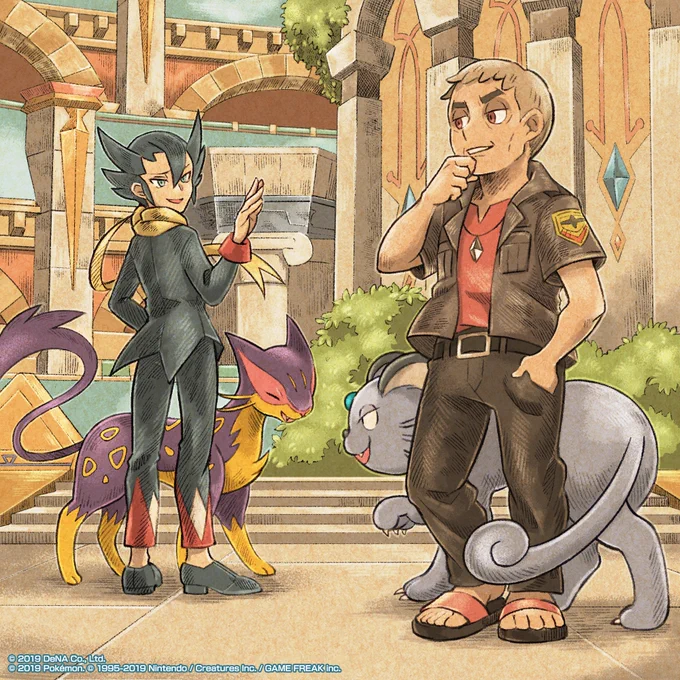 ポケモンマスターズ EX(@pokemas_game)配信1周年記念ということで15章のイラスト描かせていただきました。
カッコイイあくタイプトレーナーのお2人が描けてとても楽しかったです!1周年おめでとうございます?

#ポケマス #ポケマスEX #ポケマスアート 