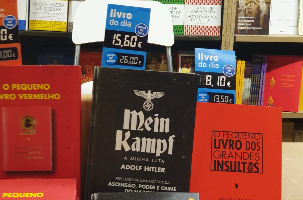 camorimsantos's tweet photo. Visto ontem na @FLivroLisboa bem no centro do stand da @GPeditores e também no site da editora.
Porquê publicar um livro inegavelmente associado a um regime fascista que matou milhões e fazerem deste o ponto alto da vossa banca?
É isto o mercado livre? #FascismoNuncaMais https://t.co/atykWFxrjl