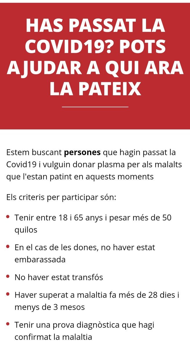 FarmaJBellmunt's tweet photo. ⭕ Si has passat la #Covid_19 la teva donació de plasma pot ajudar a qui ara la pateix. Mira els criteris per participar, i si és el teu cas, apunta't a https://t.co/PlX73nkXUd i contactarem amb tu 👇 via @donarsang cc @CRCornella @QFerACornella @cornella20 @magradacornella https://t.co/b7i4Yhic9h